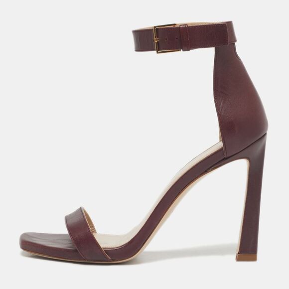 Stuart Weitzman Burgundy Leather Nudist Ankle Strap Sandals Size 37.5